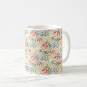 Caneca De Café Rosa Rosa Rosa Rosa Vintage e Padrão Flor Azul