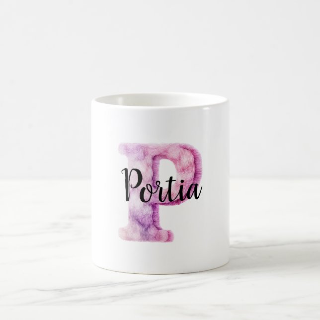 Caneca De Café Rosa Roxo Aconchegante Letra P Nome  (Centro)