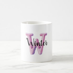 Caneca De Café Rosa Roxo Aconchegante Letra W Nome 
