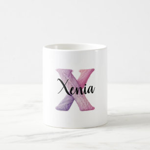 Caneca De Café Rosa Roxo Aconchegante Letra X Nome