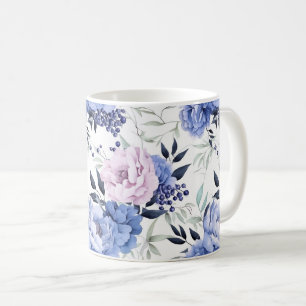 Caneca De Café Rosa Rústica Romântica e Pequim Azul
