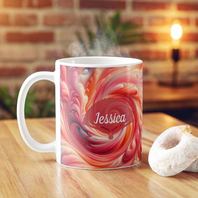 Caneca De Café Rosa Salmão Moderno Abstrato Girando (Criador carregado)