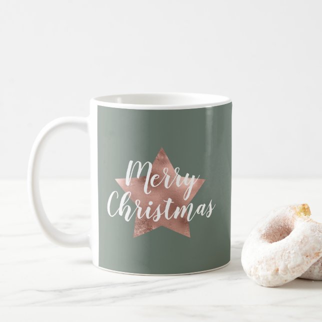 Caneca De Café Rosa Verde da Sage Moderna - Natal Dourado (Com Donut)