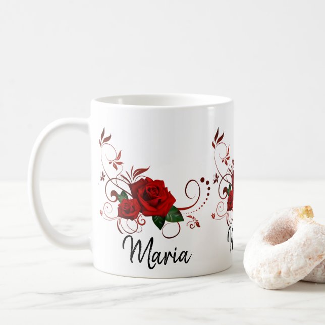 Caneca De Café Rosa vermelha (Com Donut)