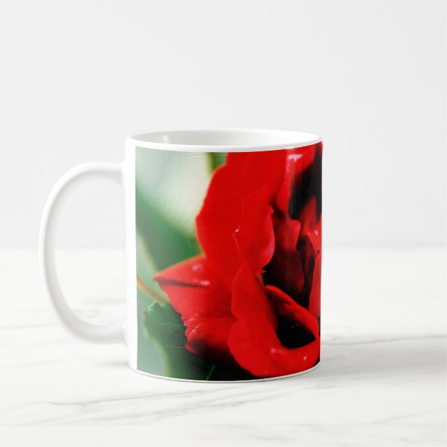 Caneca De Café Rosa vermelha com gotas de mastigação (Esquerda)