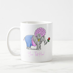 Caneca De Café Rosa vermelha de elefante para o Dia dos Namorados