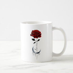 Caneca De Café Rosa vermelha de estilo de tatuagem e lua crescent