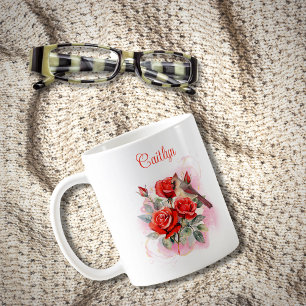 Caneca De Café Rosa vermelha e café personalizado cardeal