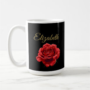 Caneca De Café Rosa vermelha Elegante de Script de Ouro Personali