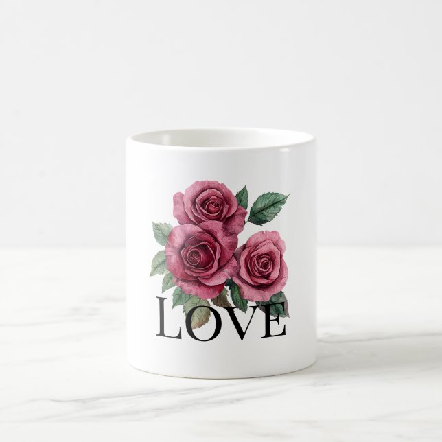 Caneca De Café Rosa vermelha Floral Love (Centro)