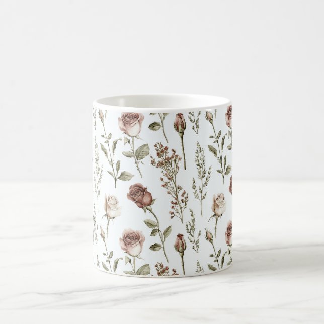 Caneca De Café Rosa Vermelha Rubor Floral   (Centro)
