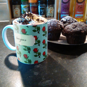 Caneca De Café Rosa Vermelha Única Adicione Seu Texto Padrão Româ