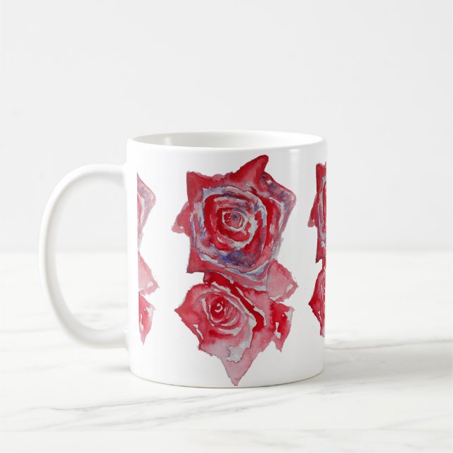 Caneca De Café Rosa vermelha Watercolor Mug (Esquerda)