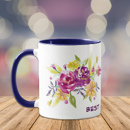 Caneca De Café Rosa Violeta Floral Melhor Mãe
