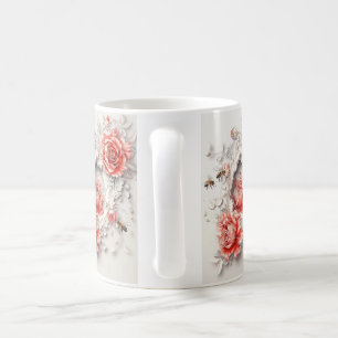 Caneca De Café Rosas 3D Elegantes, Abelhas E Beleza Botânica