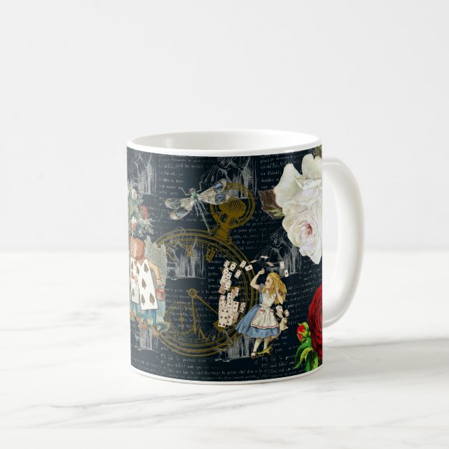 Caneca De Café Rosas Alice Wonderland Cartões Azul Literário (Frente Esquerda)