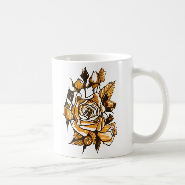 Caneca De Café Rosas, arte floral gráfica, flores rosa florescent (Direita)