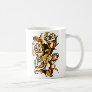 Caneca De Café Rosas, arte floral gráfica, flores rosas floresce