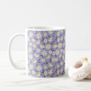 Caneca De Café rosas azuis, brancas e amarelas