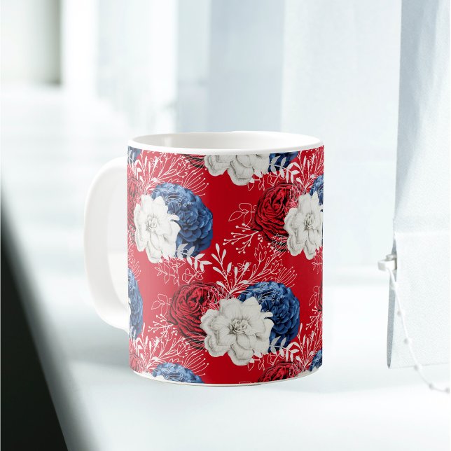 Caneca De Café Rosas Azuis Brancos Patrióticos (Criador carregado)