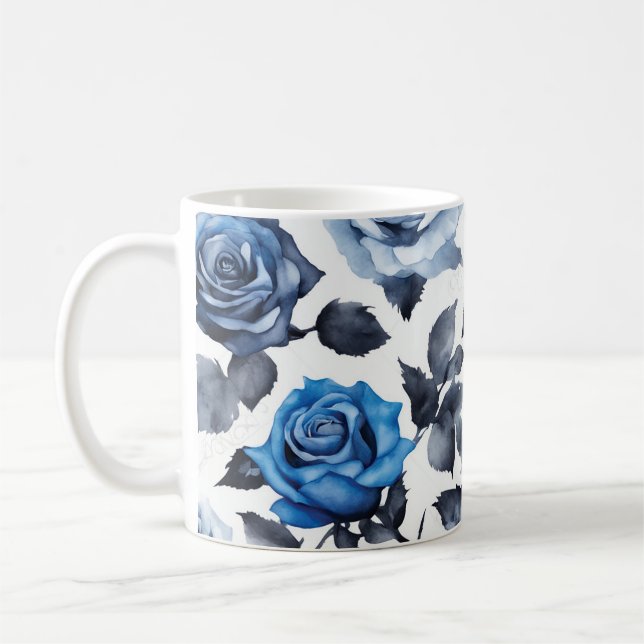 Caneca De Café Rosas azuis Floral 1 (Esquerda)