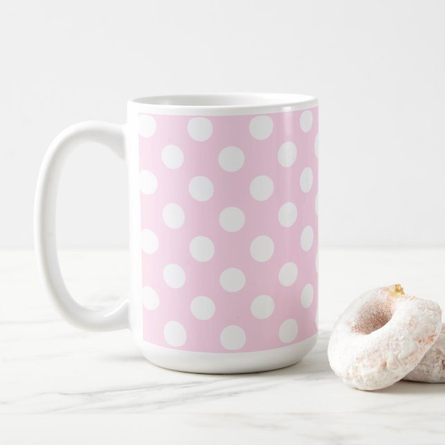 Caneca De Café Rosas claro De Pastel E Grandes Bolinhas Brancas (Com Donut)