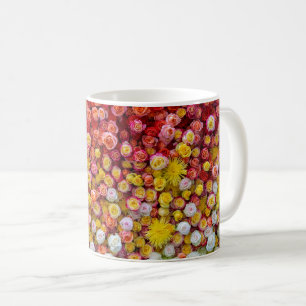 Caneca De Café Rosas Coloridas e Crisântemos Gradiente Floral