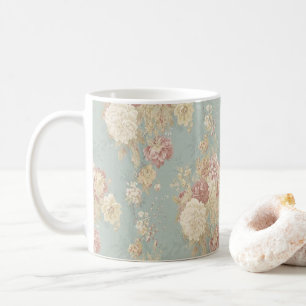 Caneca De Café Rosas Cor-de-Rosa Brancas e Rosadas em Fundo Azul