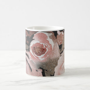 Caneca De Café Rosas Cor-de-Rosa Brilho Rosas Escuras Florais Gla