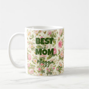 Caneca De Café Rosas Cor-de-Rosa e Abelhas Melhor Mãe 