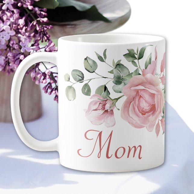 Caneca De Café Rosas Cor-de-Rosa Personalizadas para Mãe  (Criador carregado)