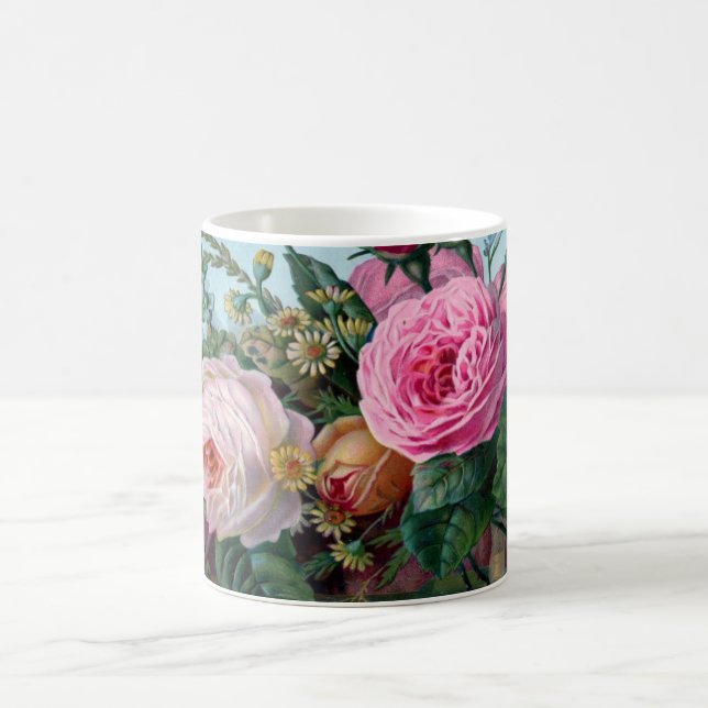 Caneca De Café Rosas cor-de-rosa românticos luxúrias botânicos (Centro)