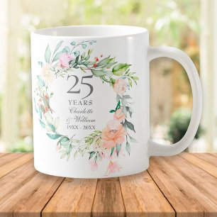 Caneca De Café Rosas de Aniversário de Casamento de Prata de 25 a
