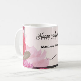 Caneca De Café Rosas de Aniversário de Casamento, Listras, Nomes 