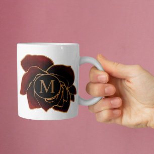 Caneca De Café Rosas De Aquarela Dourada Monograma Monograma Café