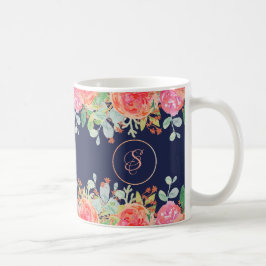 Caneca De Café Rosas de Aquarela Marinho Floral