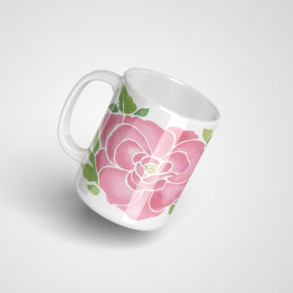 Caneca De Café Rosas de Aquarela Rosa Profundo