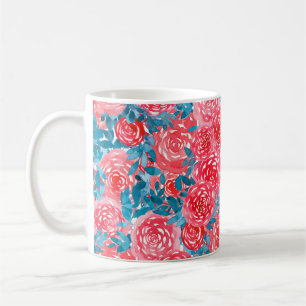 Caneca De Café Rosas De Aquarela Tapeçaria Floral