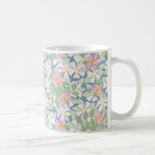 Caneca De Café Rosas de Cachorro Rosa e Branco em Azul Profundo