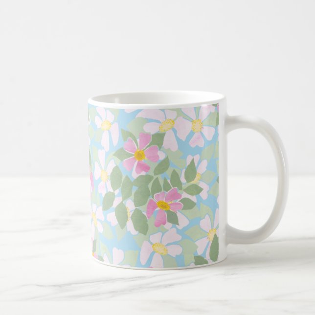 Caneca De Café Rosas de Cachorro Rosa e Branco no Azul-Céu (Direita)
