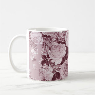 Caneca De Café Rosas De Chá: Padrão De Buquê De Aquarela.