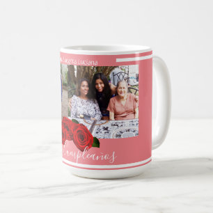 Caneca De Café Rosas de coral Foto personalizada de feliz anive