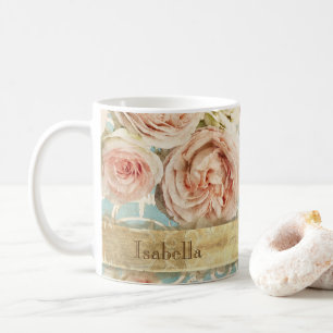 Caneca De Café Rosas de Herança com Nome de Adição do Damask