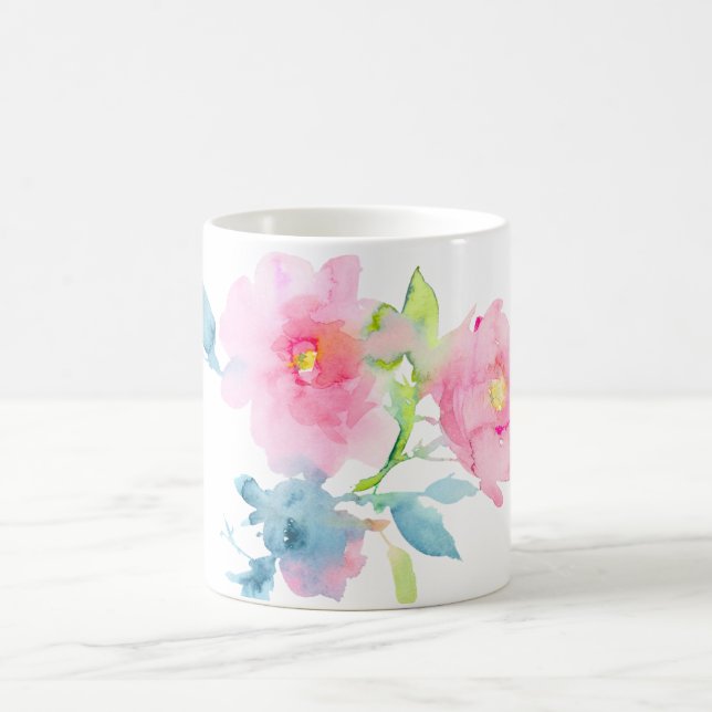 Caneca De Café Rosas de jardim PixDezines Flores de Aquarela (Centro)