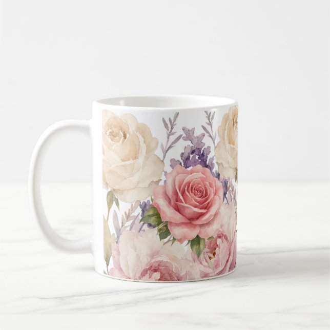 Caneca De Café rosas de padrão floral (Esquerda)