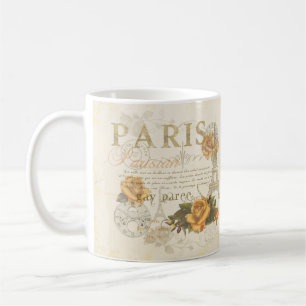 Caneca De Café Rosas de Paris do estilo do vintage do KRW e