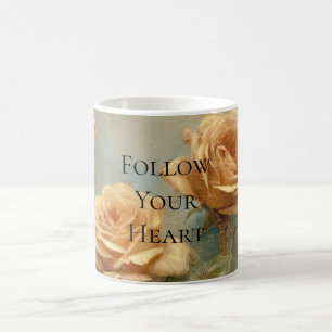Caneca De Café Rosas de pêssego romântica Floral