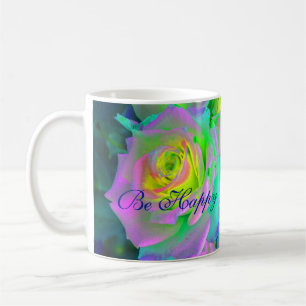 Caneca De Café Rosas De Prados Iridescentes Estéticos Sejam Feliz