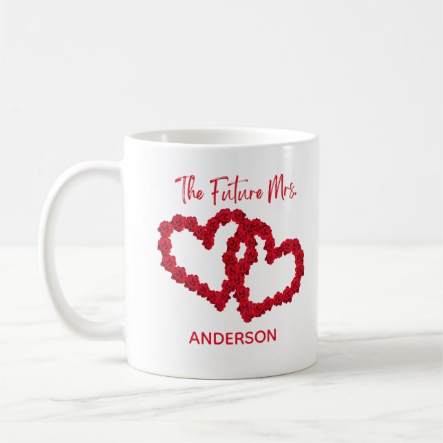 Caneca De Café Rosas de Presente de Noivado Personalizadas para a (Esquerda)