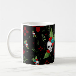 Caneca De Café Rosas do crânio Zia Sun Greenery Black Novo México